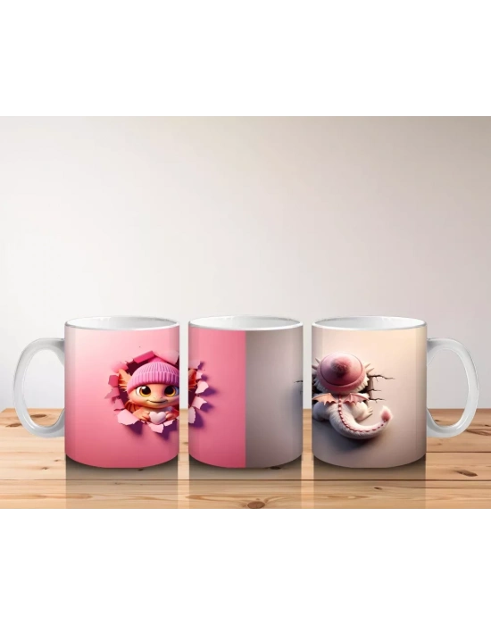 Pembe Bere ve Atkı Takmış Sevimli Yüz – Baskılı Kahve Kupası