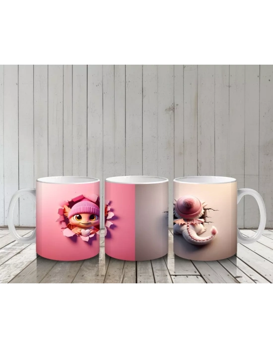 Pembe Bere ve Atkı Takmış Sevimli Yüz – Baskılı Kahve Kupası