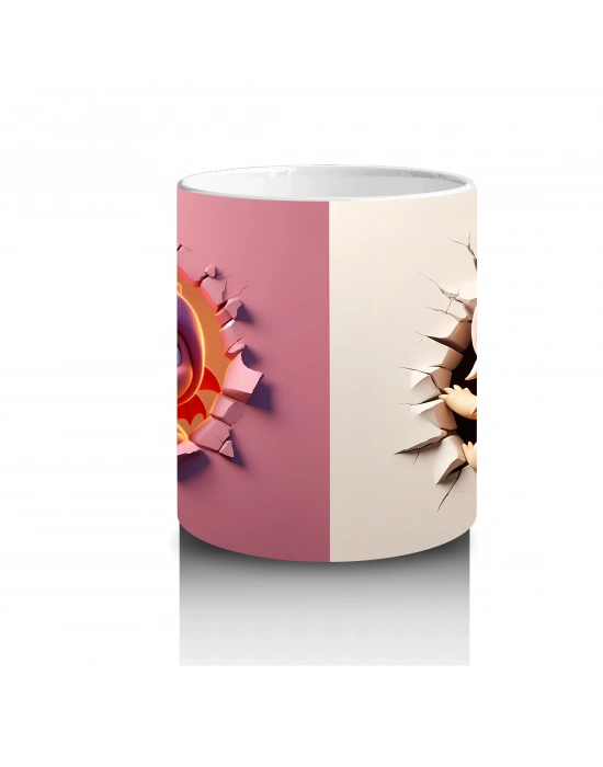 Pembe Bereli Sevimli Dinozor Kız Figürü (Yandan ve Önden) - Baskılı kahve kupası