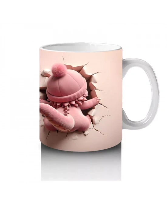 Pembe Bereli Sevimli Ejderha Karakteri - Baskılı kahve kupası