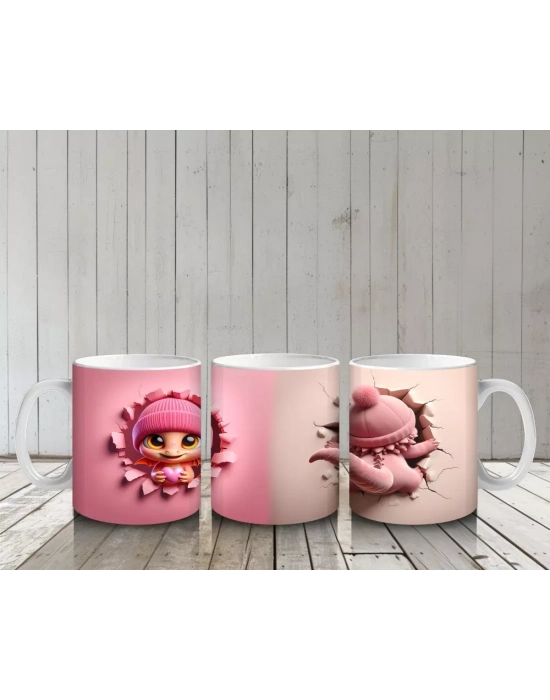 Pembe Bereli Sevimli Ejderha Karakteri - Baskılı kahve kupası