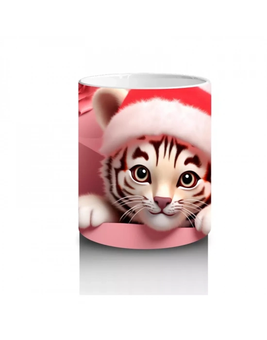 Pembe Bereli Sevimli Kedi Figürü – Baskılı Kupa