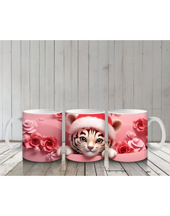 Pembe Bereli Sevimli Kedi Figürü – Baskılı Kupa