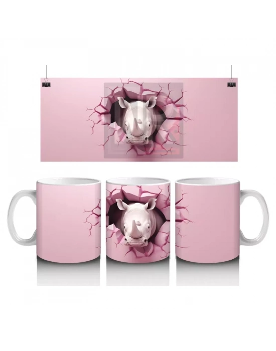 Pembe Çatlak Duvar Arasında Gergedan Figürü - Baskılı kahve kupası