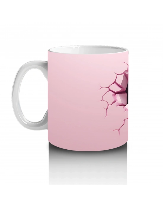 Pembe Çatlak Duvar Arasında Gergedan Figürü - Baskılı kahve kupası