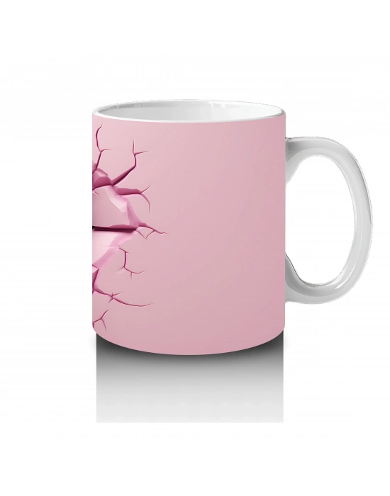 Pembe Çatlak Duvar Arasında Gergedan Figürü - Baskılı kahve kupası