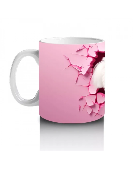 Pembe Çatlak Duvar Arasında Gülümseyen Beyaz Terrier - Baskılı kahve kupası