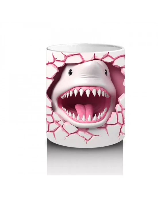 Pembe Çatlak Duvar Arasında Köpekbalığı – Baskılı Kahve Kupası