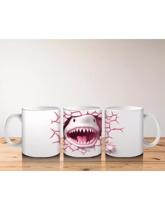 Pembe Çatlak Duvar Arasında Köpekbalığı – Baskılı Kahve Kupası