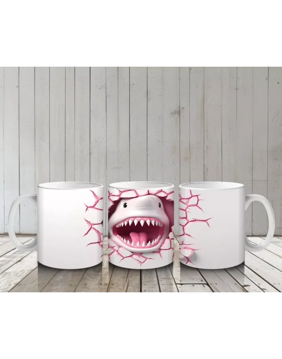 Pembe Çatlak Duvar Arasında Köpekbalığı – Baskılı Kahve Kupası