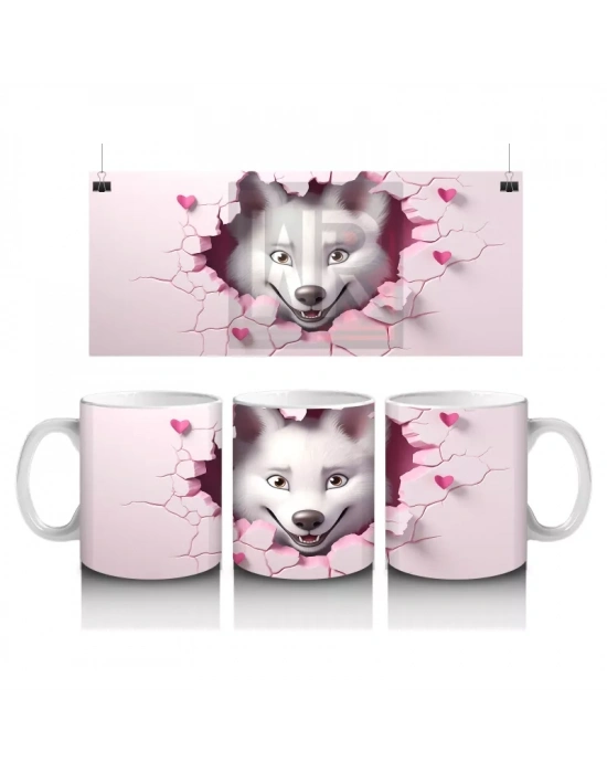 Pembe Çatlak Duvar Arasında Tilki Yavrusu – Baskılı Kahve Kupası