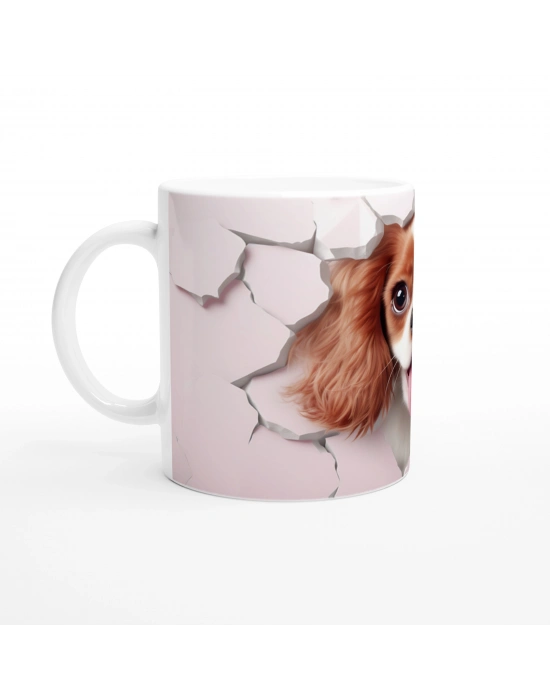 Pembe Çatlak Duvar Arasından Bakan Sevimli Köpek Temalı Baskılı Kupa Bardak