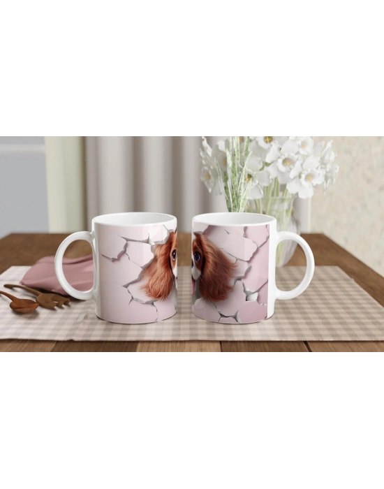 Pembe Çatlak Duvar Arasından Bakan Sevimli Köpek Temalı Baskılı Kupa Bardak