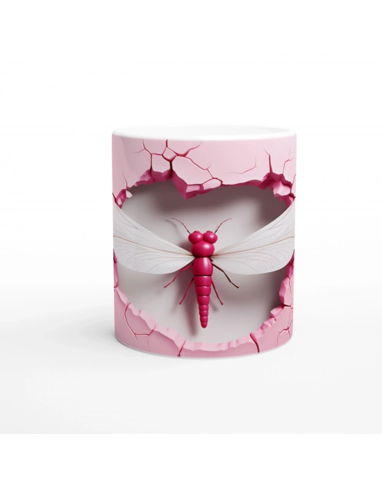 Pembe Çatlak Duvar Efektli Yusufçuk Temalı Baskılı Kupa Bardak