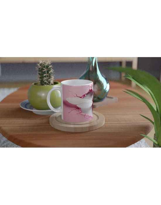 Pembe Çatlak Duvar Efektli Yusufçuk Temalı Baskılı Kupa Bardak