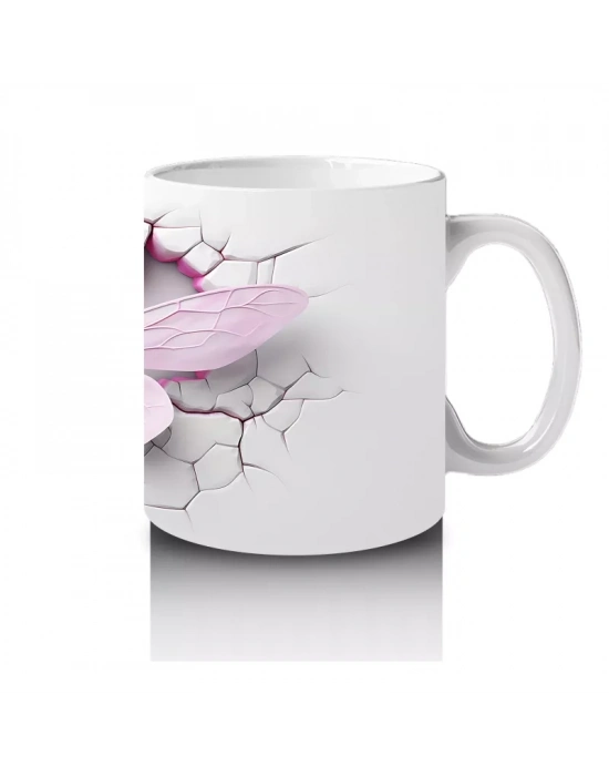 Pembe Çatlak Duvar Üzerinde Uçan Pembe Yusufçuk – Baskılı Kahve Kupası