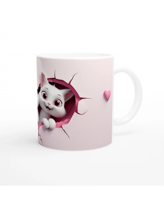 Pembe Çatlak Duvarın İçinden Bakan Neşeli Kediler Temalı Baskılı Kupa Bardak