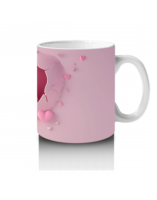 Pembe Çatlak Zeminde Yan Yana Oturan Sevimli Baykuşlar - Baskılı kahve kupası