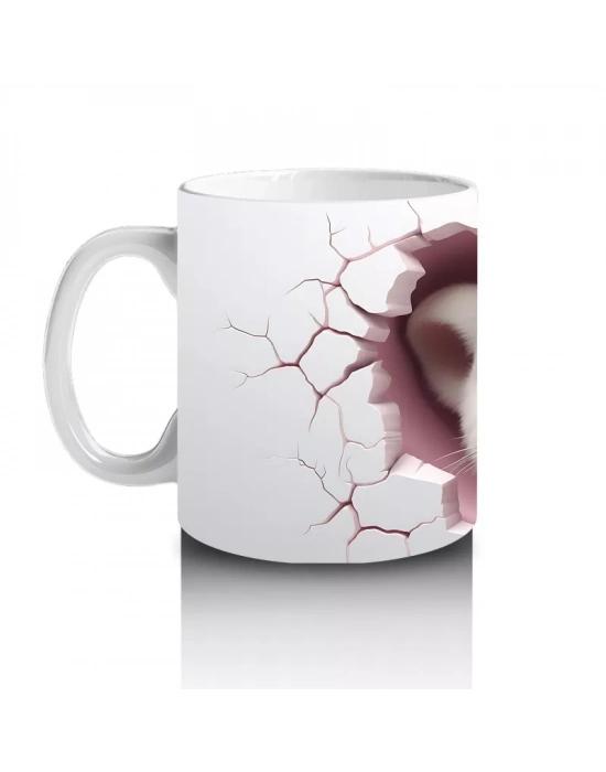 Pembe Çatlak Zeminden Bakan Gülümseyen Aslan Yavrusu - Baskılı kahve kupası