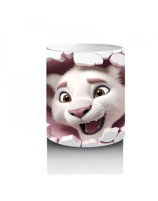 Pembe Çatlak Zeminden Bakan Gülümseyen Aslan Yavrusu - Baskılı kahve kupası