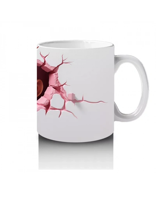 Pembe Çatlak Zeminden Bakan Sevimli Maymun Figürü - Baskılı kahve kupası