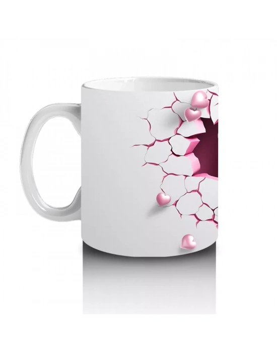 Pembe Çatlak Zeminden Bakan Sevimli Su Aygırı - Baskılı kahve kupası