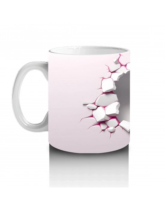 Pembe Çatlaklı Duvar Üzerinde Kelebek – Baskılı Kahve Kupası