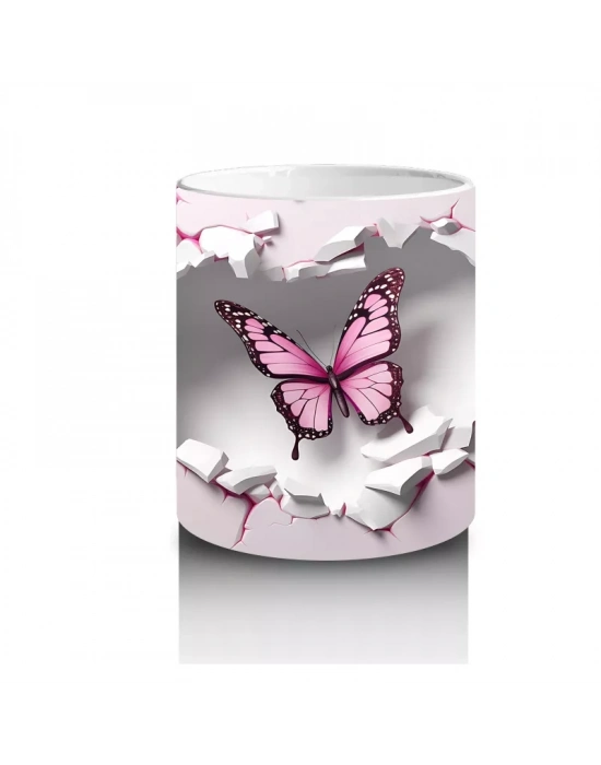 Pembe Çatlaklı Duvar Üzerinde Kelebek – Baskılı Kahve Kupası