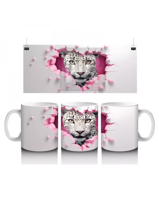 Pembe Çatlakta Bakan Gözleri Parlayan Kaplan – Baskılı Kahve Kupası