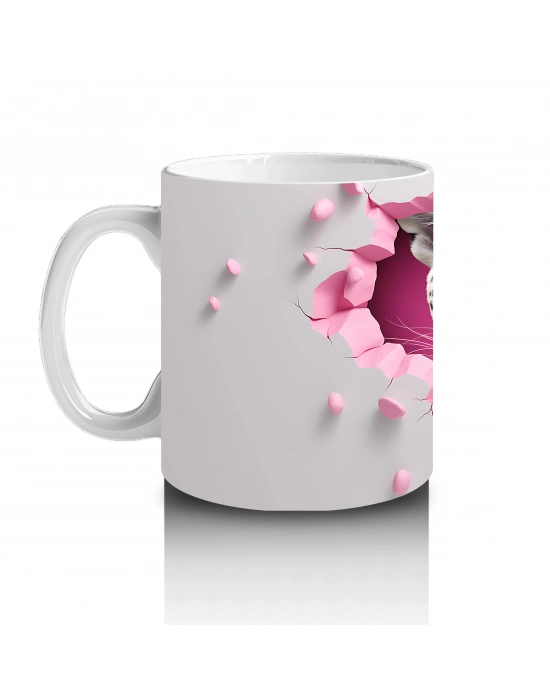 Pembe Çatlakta Bakan Gri Kaplan – Baskılı Kahve Kupası