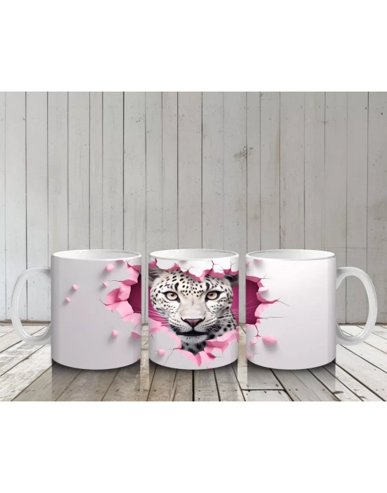 Pembe Çatlakta Bakan Gri Kaplan – Baskılı Kahve Kupası