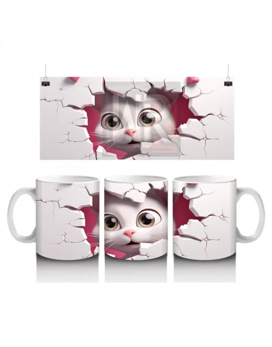 Pembe Çatlakta Bakan Sevimli Kedi Yavrusu – Baskılı Kahve Kupası