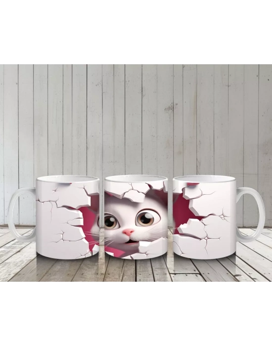 Pembe Çatlakta Bakan Sevimli Kedi Yavrusu – Baskılı Kahve Kupası