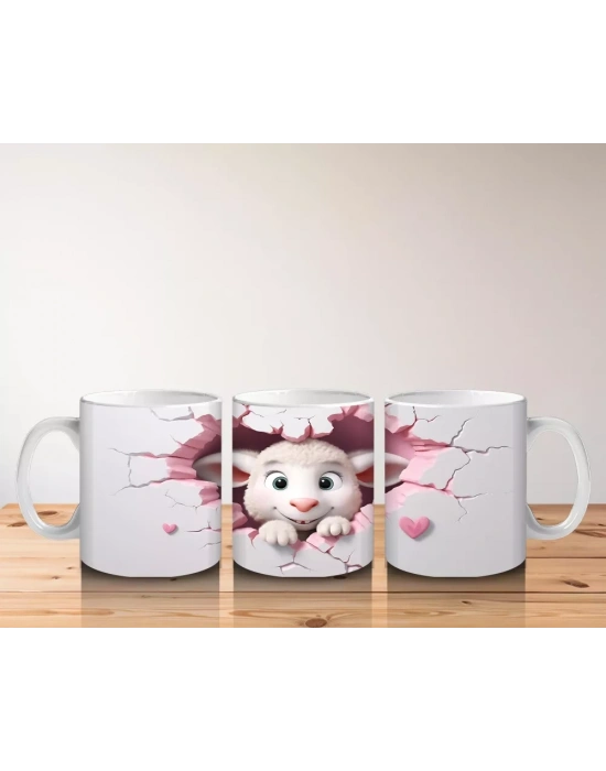 Pembe Çatlakta Bakan Sevimli Kuzu Yavrusu – Baskılı Kahve Kupası