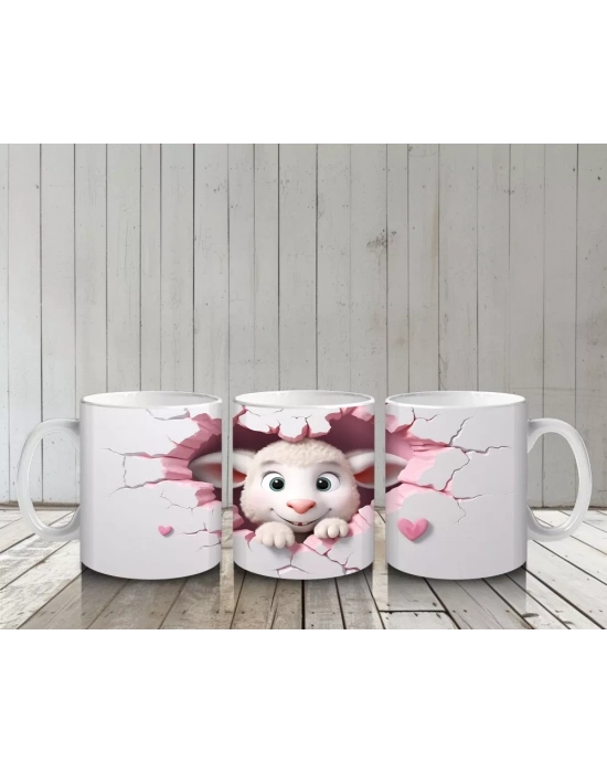 Pembe Çatlakta Bakan Sevimli Kuzu Yavrusu – Baskılı Kahve Kupası