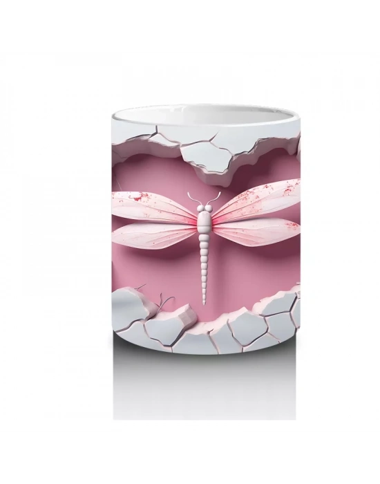 Pembe Çatlakta Simetrik Yusufçuk Deseni – Baskılı Kahve Kupası