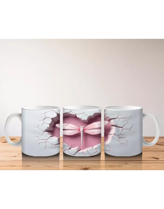 Pembe Çatlakta Simetrik Yusufçuk Deseni – Baskılı Kahve Kupası