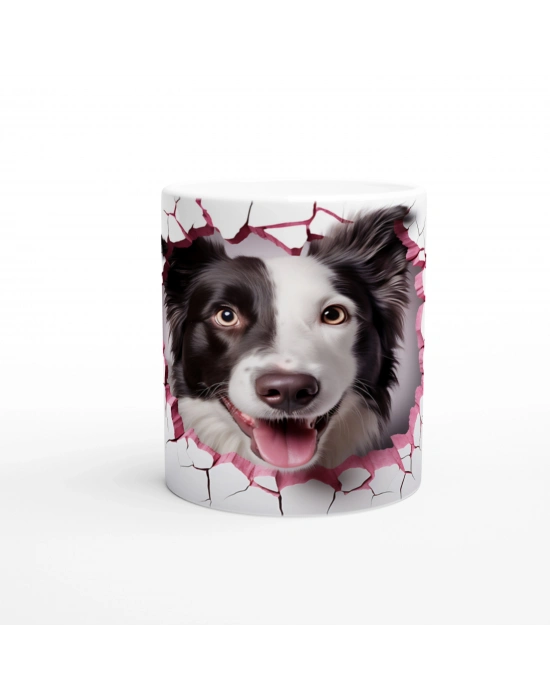 Pembe Çatlaktan Bakan Border Collie Temalı Baskılı Kupa Bardak