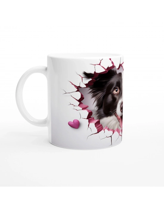 Pembe Çatlaktan Bakan Border Collie Temalı Baskılı Kupa Bardak
