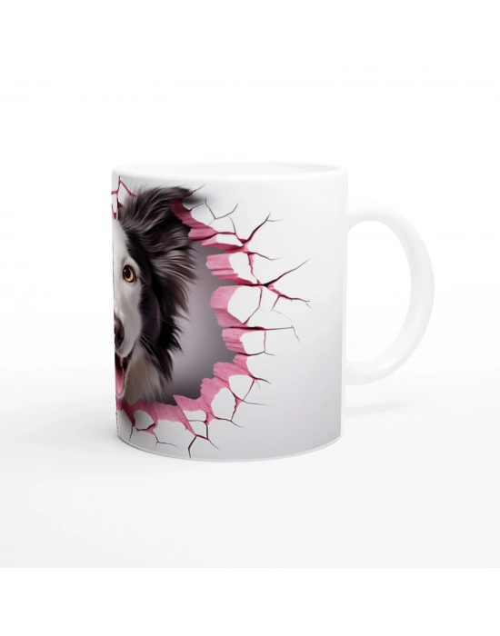 Pembe Çatlaktan Bakan Border Collie Temalı Baskılı Kupa Bardak