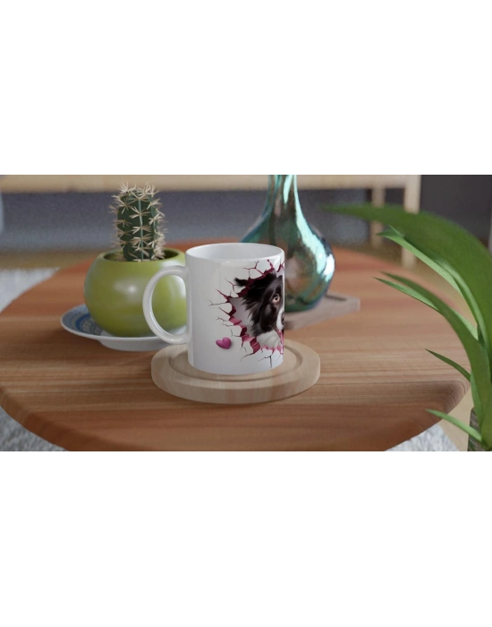 Pembe Çatlaktan Bakan Border Collie Temalı Baskılı Kupa Bardak