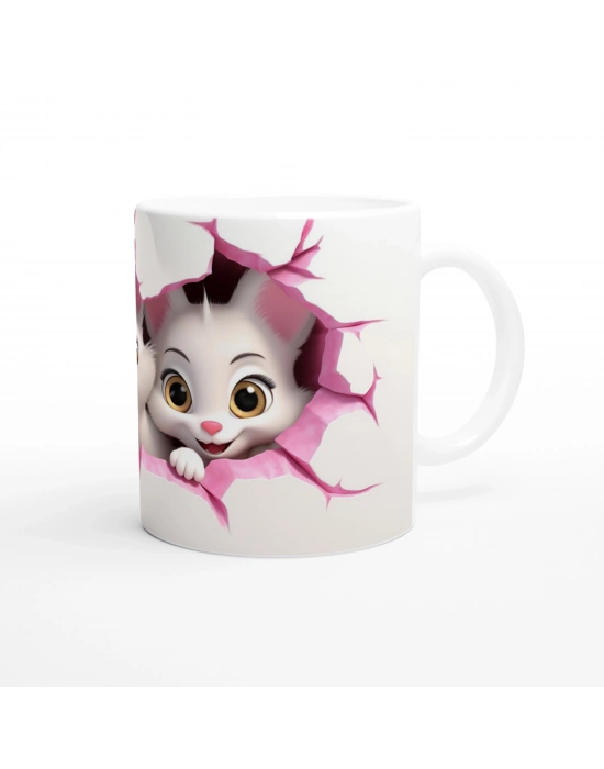 Pembe Çatlaktan Bakan Sevimli Kediler Temalı Baskılı Kupa Bardak