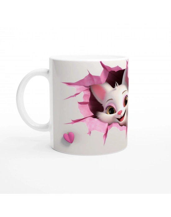 Pembe Çatlaktan Bakan Sevimli Kediler Temalı Baskılı Kupa Bardak