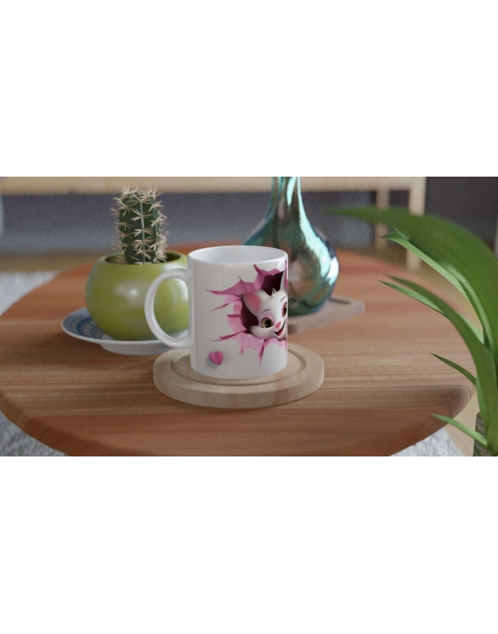 Pembe Çatlaktan Bakan Sevimli Kediler Temalı Baskılı Kupa Bardak