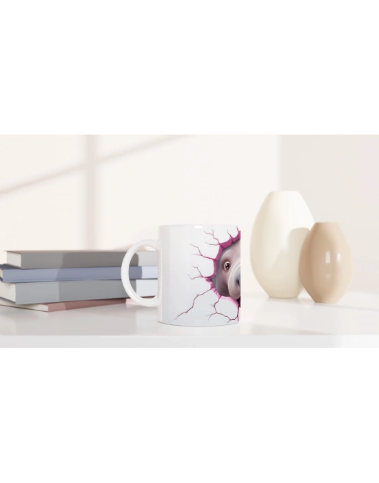 Pembe Çatlaktan Bakan Sevimli Su Aygırı Temalı Baskılı Kupa Bardak