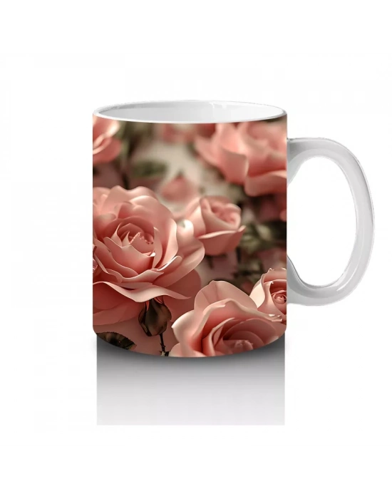 Pembe Çiçek Bahçesinde Zarif Kelebek - Baskılı Kahve Kupası