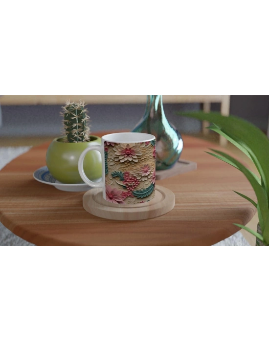 Pembe Çiçek Buketi Kupa Bardak