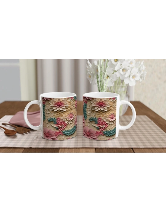 Pembe Çiçek Buketi Kupa Bardak