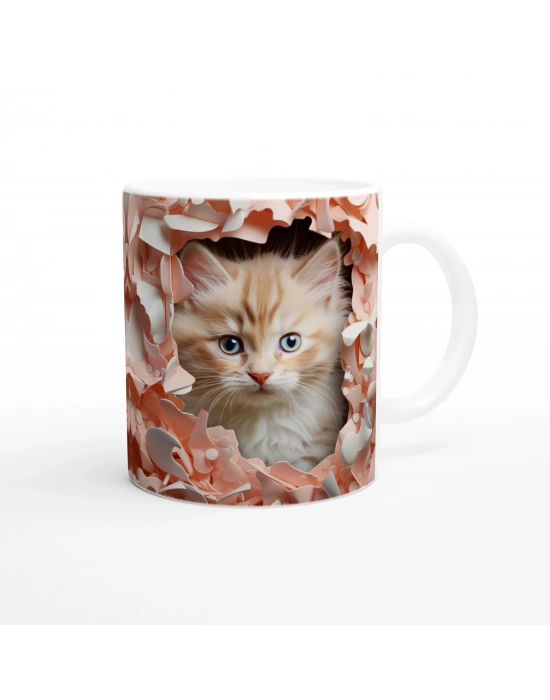 Pembe Çiçekler Arasında Bakan Sarı Yavru Kediler Temalı Baskılı Kupa Bardak