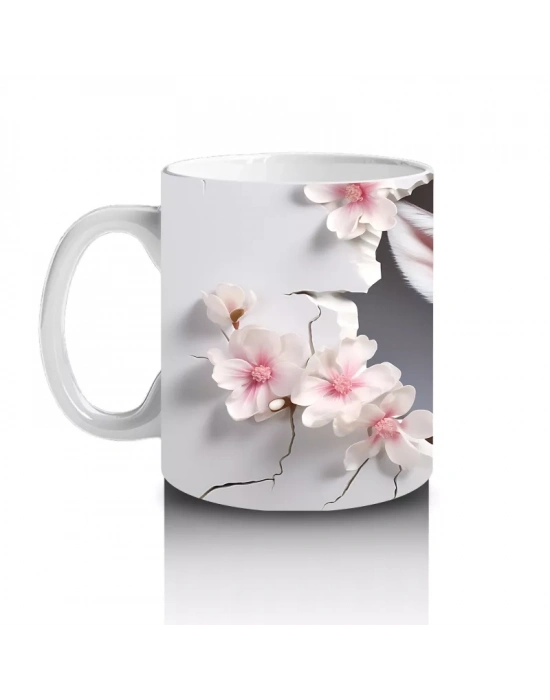 Pembe Çiçekler Arasında Bakan Sevimli Geyik – Baskılı Kahve Kupası